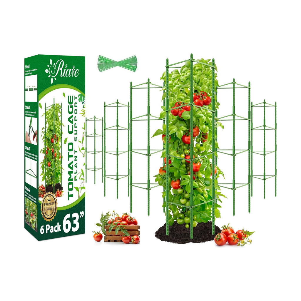 Riare 6 Pack 5.2 FT Tomato Cages for Garden, Heavy Duty Tomato Trellis | Adjustable, Reusable, Tall Tomato Plant