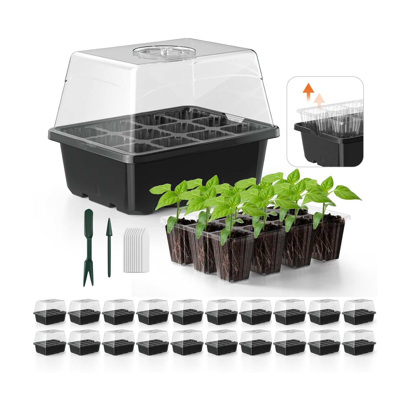 Seed Starter Tray, 20PCS Seed Starter Kit, Seedling Starter Trays with Heightened Lids for Seed Staring, Indoor