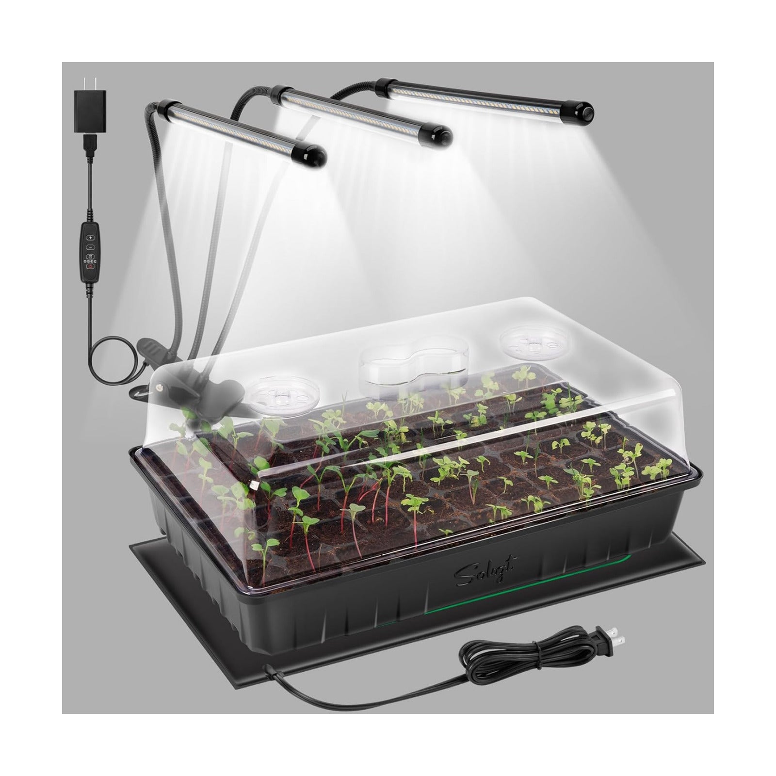 SOLIGT 60 Cell Seed Starter Tray Kit with Grow Light and Heat Mat | Seed Starter Tray, Higher 4.3” Humidity Dome