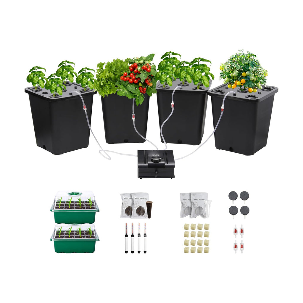 4 Hydroponic Buckets Kit for Plants, Hydroponics Growing System for Herbs/Tomato/Vegetables, DWC System with Air Pump &