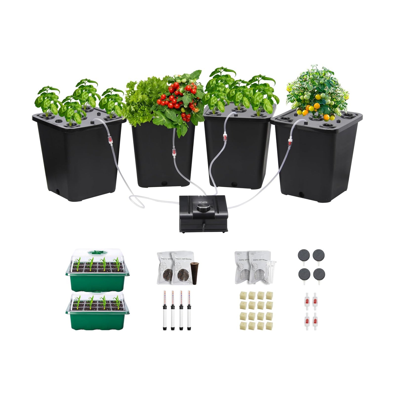 4 Hydroponic Buckets Kit for Plants, Hydroponics Growing System for Herbs/Tomato/Vegetables, DWC System with Air Pump &