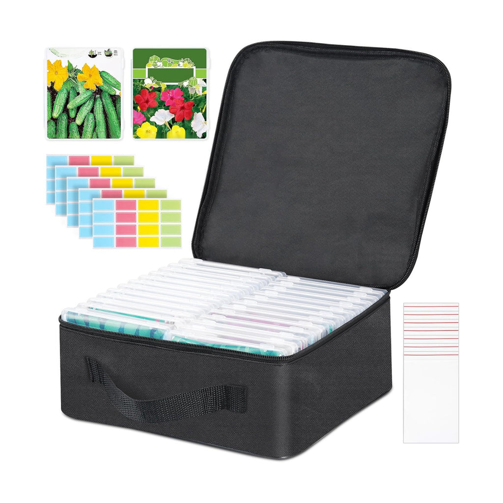 24 Slots Seed Storage Organizer Box with Dual Zipper Bag | 100 Pcs Seed Sealed Bag and 80 Pcs Label Stickers,Seed