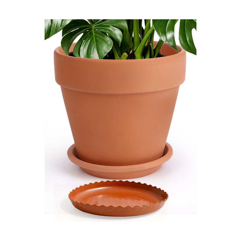 INGOFIN 12 Inch Terracotta Pot with Saucer - Ceramic Clay Pot for Plants with Drainage Hole, Large Terra Cotta Flower