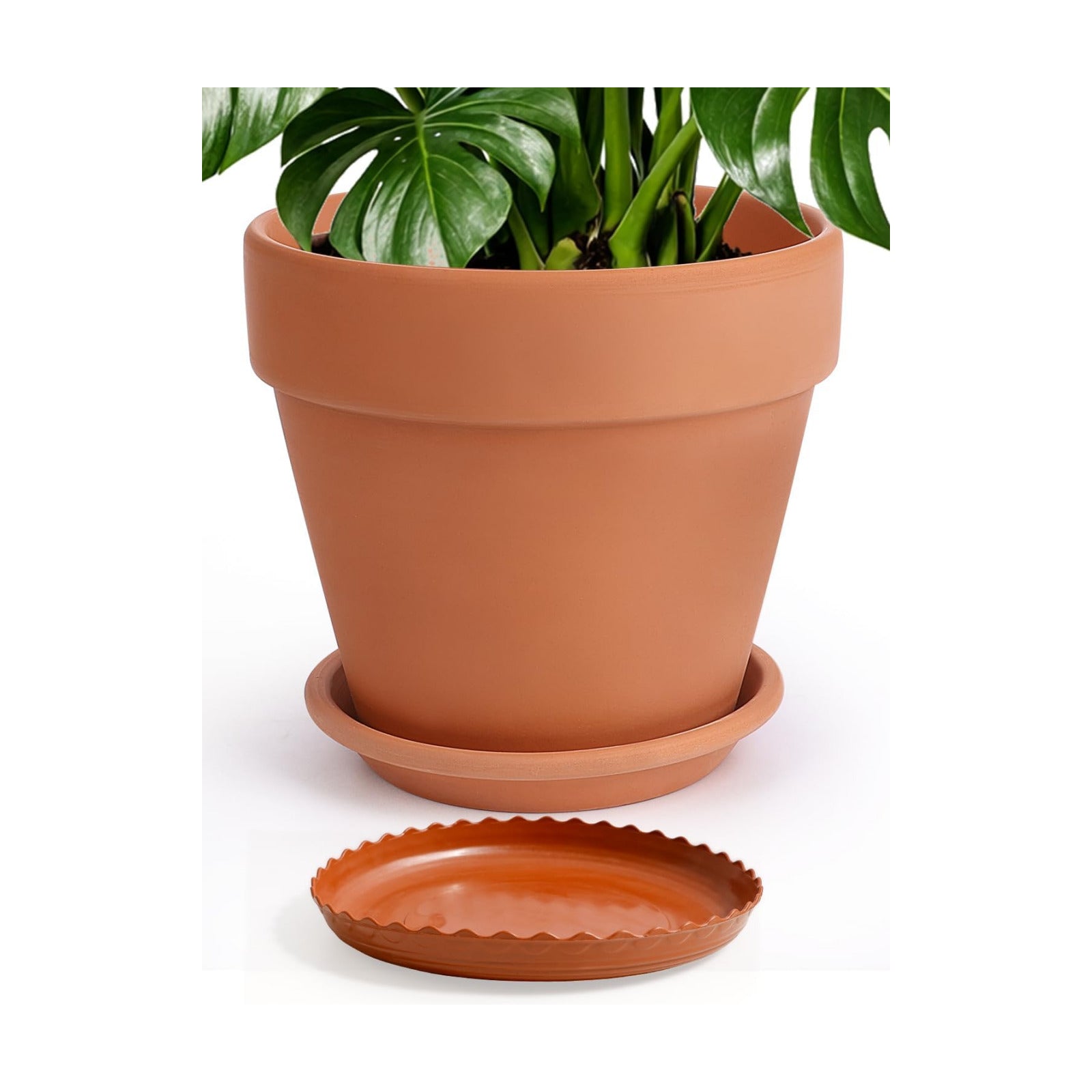 INGOFIN 12 Inch Terracotta Pot with Saucer - Ceramic Clay Pot for Plants with Drainage Hole, Large Terra Cotta Flower