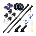ZMTECH 2 Pack 6FT Black Flag Pole Kit for Outside House with Solar Light & American Flag, 180° Adjustable Bracket and