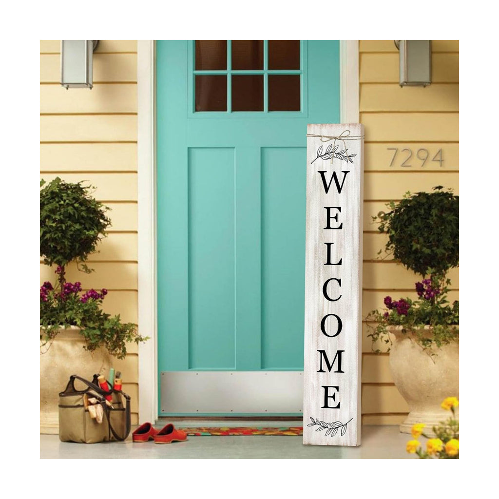 Welcome Sign for Front Porch Standing - Wooden Vertical Hanging Farmhouse Decor With Leaves for Front Door and Home Decorations 47.2"H