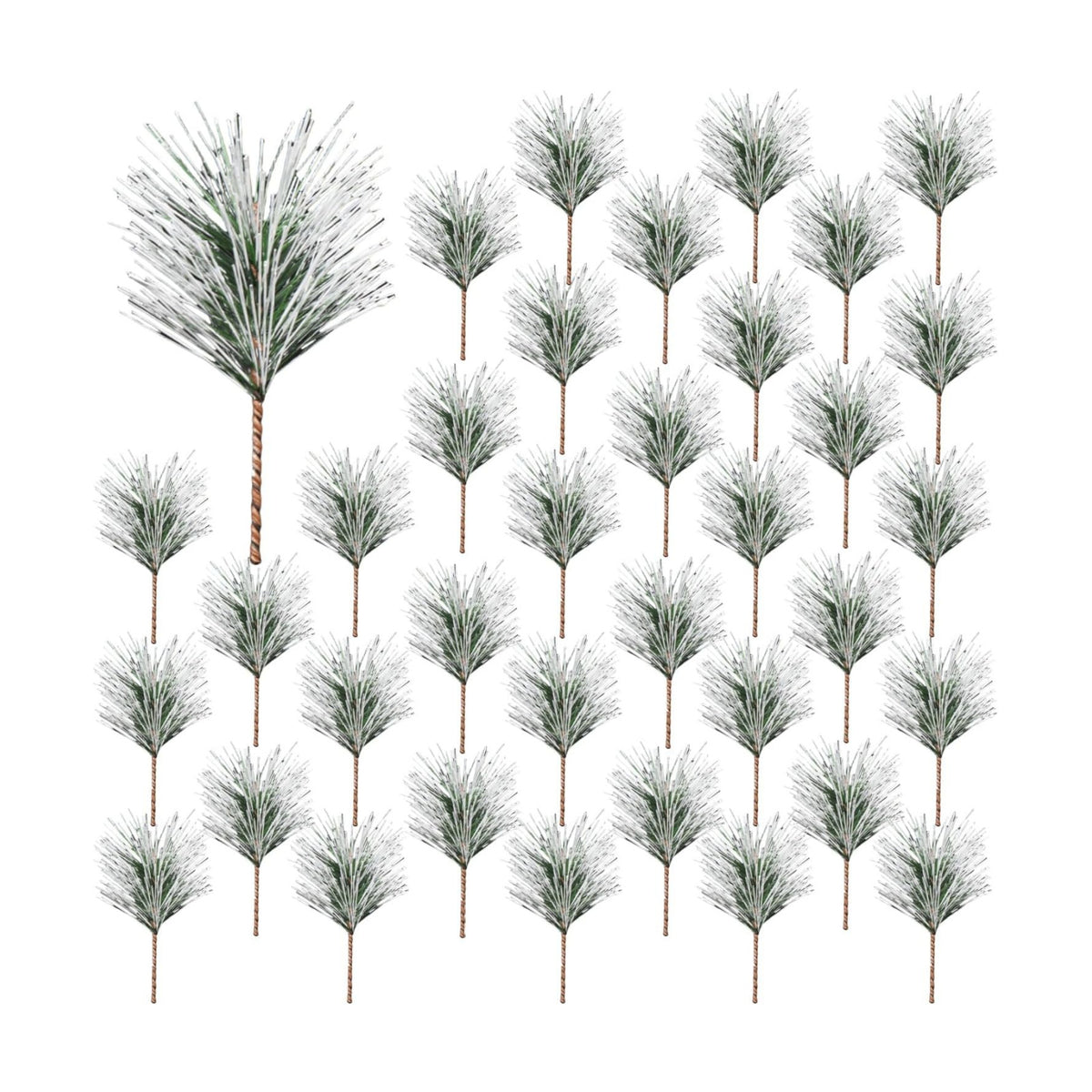 Artificial Green Pine Needles Branches, 50 PCS Small Pine Twigs Stems Picks, Fake Greenery Pine Picks for Christmas Garland, Wreath, Home Holiday Decoration (50, Green White)