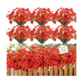 12 Bundles Red Artificial Flowers for Outdoors, UV Resistant Faux Plants