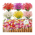 24 Bundles Artificial Flowers for Outdoors, UV Resistant Faux Plants