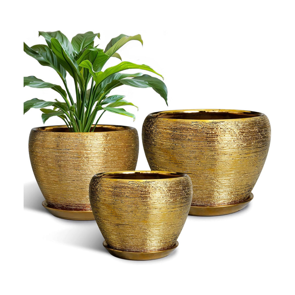 Flower Pots for Indoor & Outdoor Plants - Ceramic Pots 10 Inch, 8 Inch, 6 Inch with Drainage Holes, Saucers