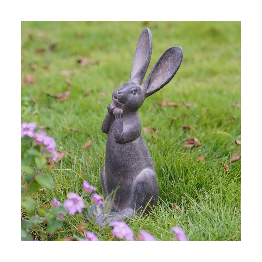 DiliComing Bunny Garden Decor 11 Inch Brown Resin Rabbit Outdoor Statue | Animals Yard Decorations, Cute Cheeky Bunny