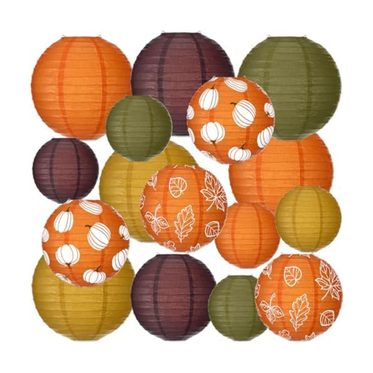 Bencailor 16 Pcs Fall Paper Lanterns Fall Party Paper Lanterns Thanksgiving Dark Orange Pumpkin Round Thankful Maple Leaves Hanging Party Decorations for Autumn Harvest Outdoor Decor