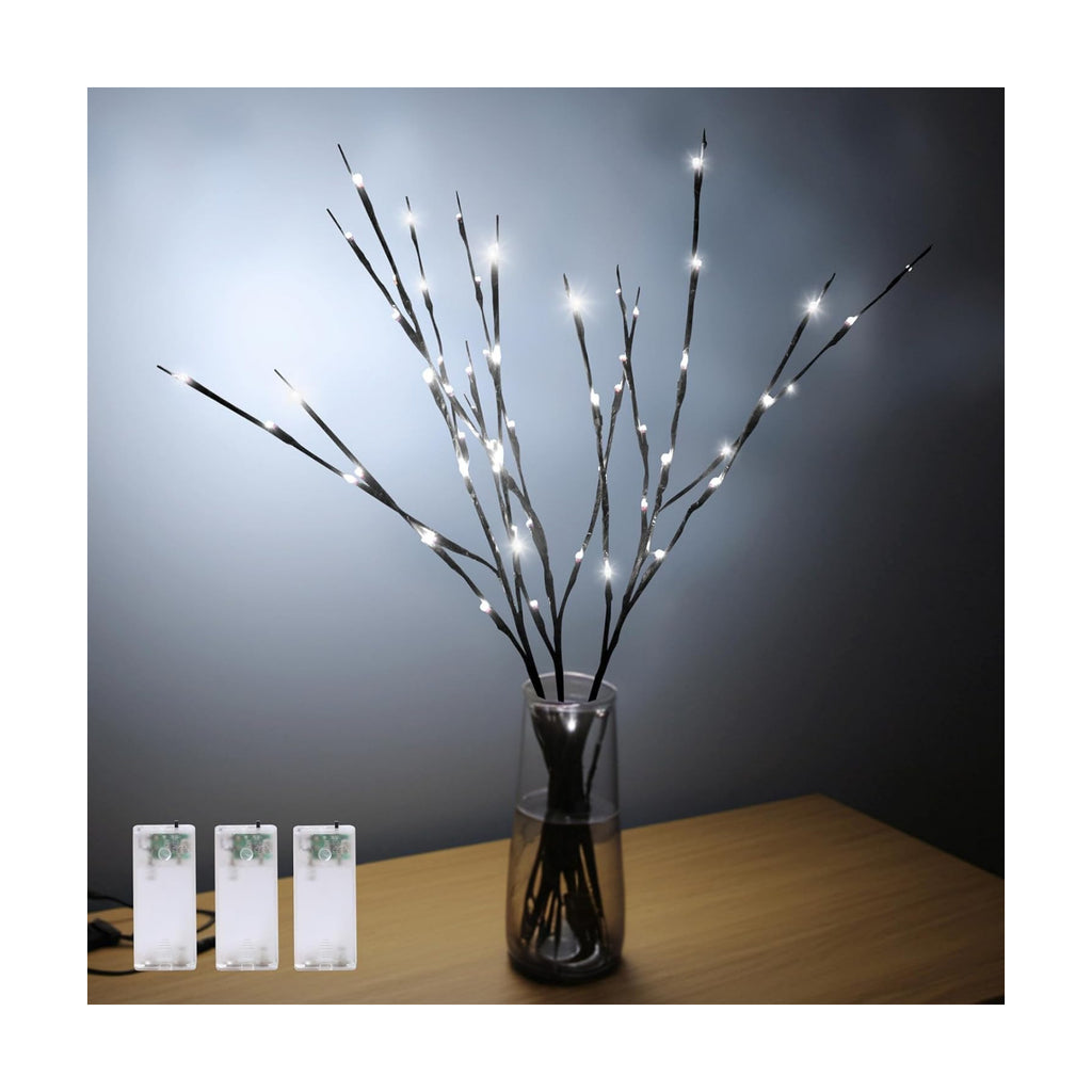 3PCS 30IN Lighted Tree Branches Lights with Timer, Battery Powered, White