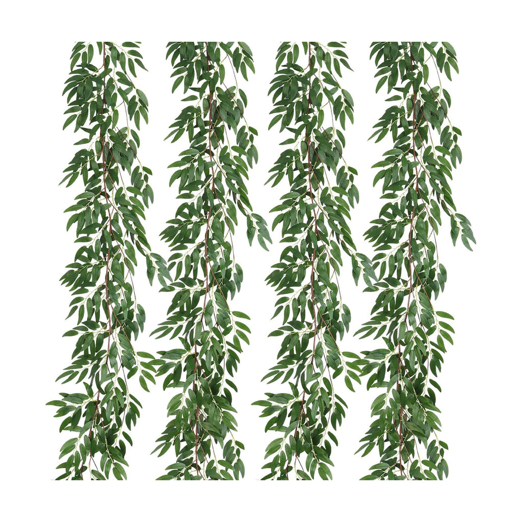 RECUTMS 4Pcs Artificial Silk Willow Leaves Vine Twigs 5.9Ft Green Garland