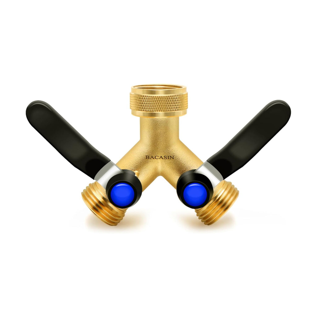 Brass Garden Hose Splitter, Hose y Splitter with Shutoff, Hose Splitter 2 Way Heavy Duty, Brass Y-Valve Water Garden