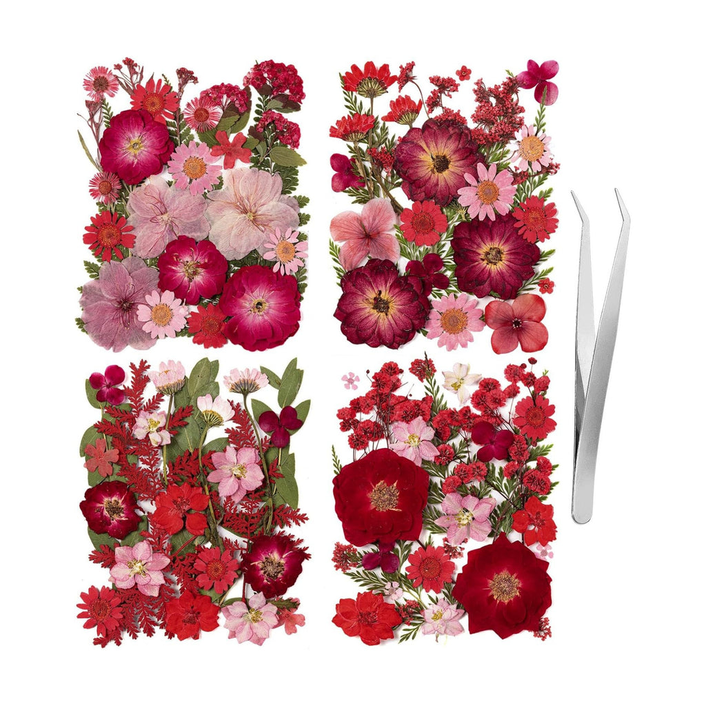 101 PCS Red Dried Pressed Flowers for Christmas Crafts Resin, Red Real Nature Flowers Bulk for DIY Holiday Cake Card Scrapbook Supplies, Large Dried Flowers for Soap Candle Making