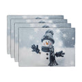 Snowman Placemats Set of 4, 12x18 Inch Winter Cute Blue Snowman Snowflake Table Mats Seasonal Christmas Holiday Washable Linen Fabric Place Mats for Farmhouse Party Kitchen Dining Decor