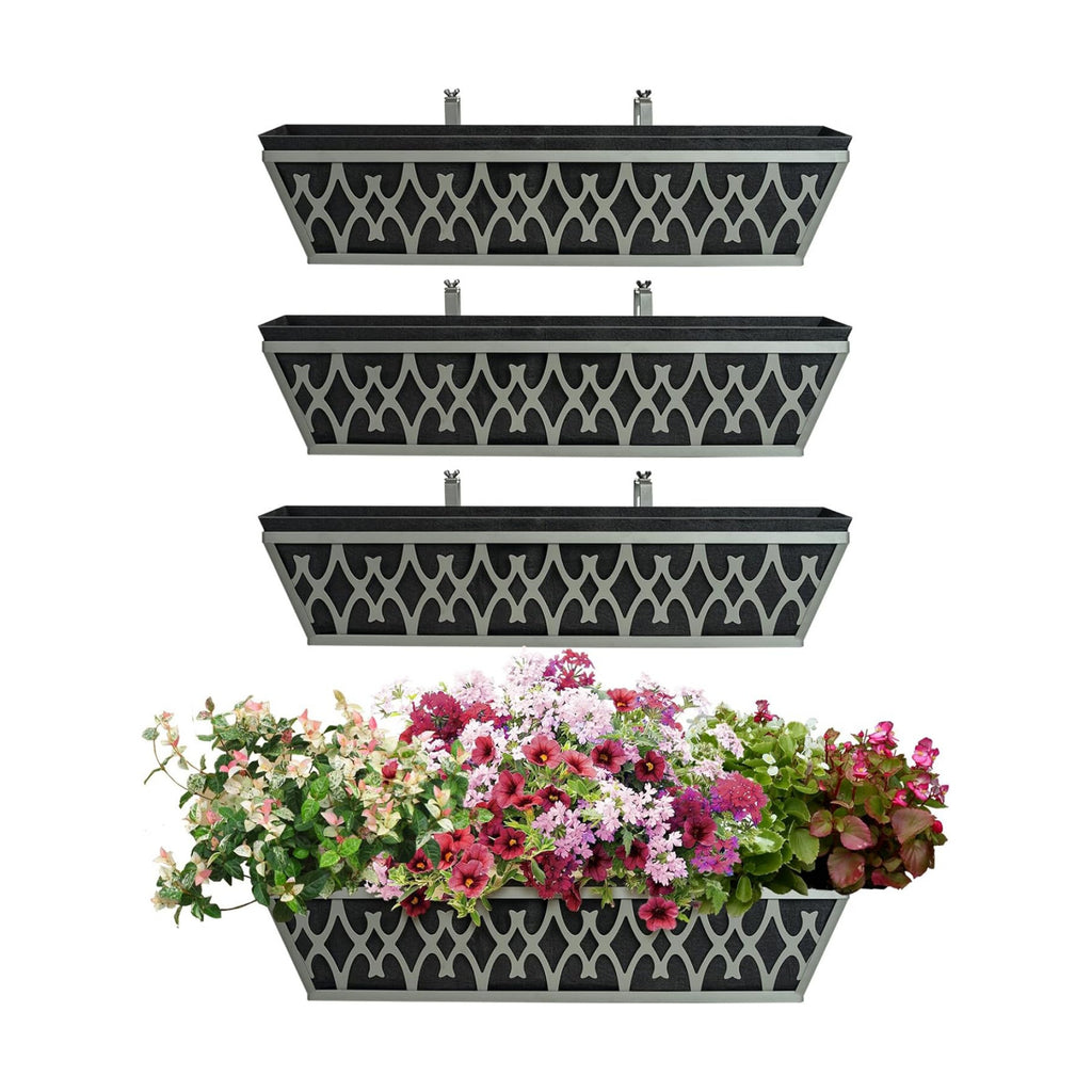 4 Pack 24 Inch Window Boxes Planters Railing Planter Box with Adjustable Brackets & Non-Woven Fabric Plant Grow Bags