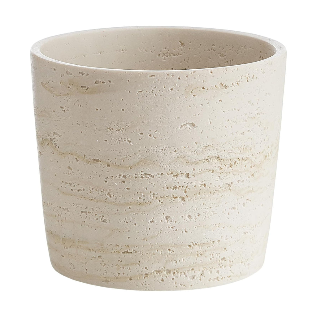 Ekirlin 7 Inch Natural Travertine Textures Plant Pot, Resin Outdoor Planter with Drainage Hole, Removable Rubber