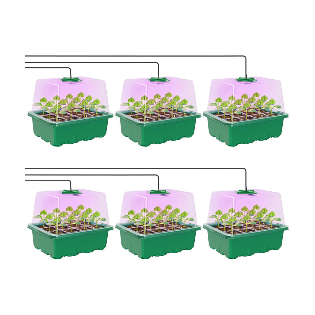 MIXC 6 Pack Seed Starter Kit with Grow Light, Vented Humidity Dome, Green