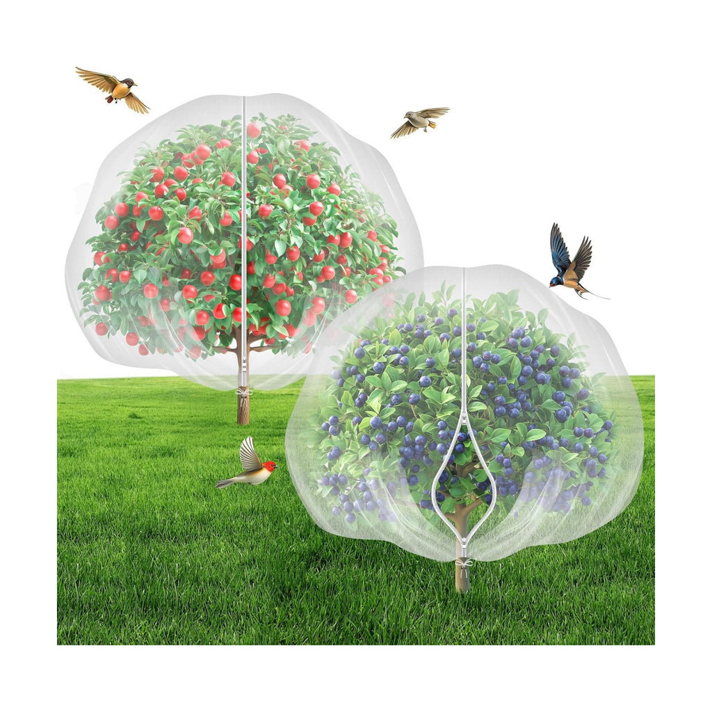 6.4'x6.4' Fruit Tree Netting with 2-Way Zipper & Drawstring (2 Pack) | Garden Plant Net Pest Barrier to Prevent Cicadas