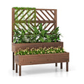 Raised Garden Bed with Trellis & 2 Planter Boxes, 2-Tier Outdoor Wooden Elevated Planter Box with Legs & Drainage