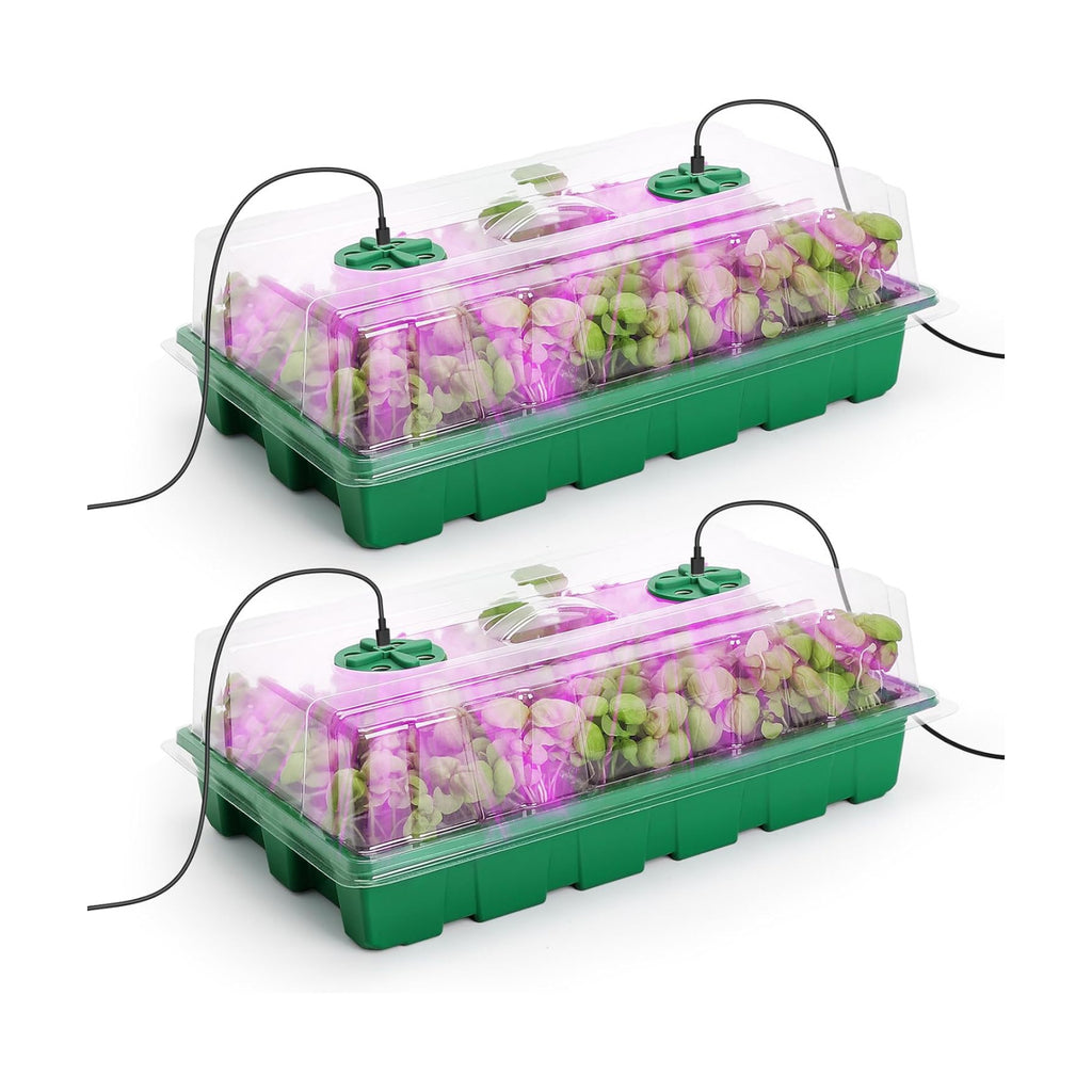 MIXC Seed Starter Tray with Lights, 2 Packs Mini Propagator Plant Grow Kit Greenhouse with Humidity Vented Domes and
