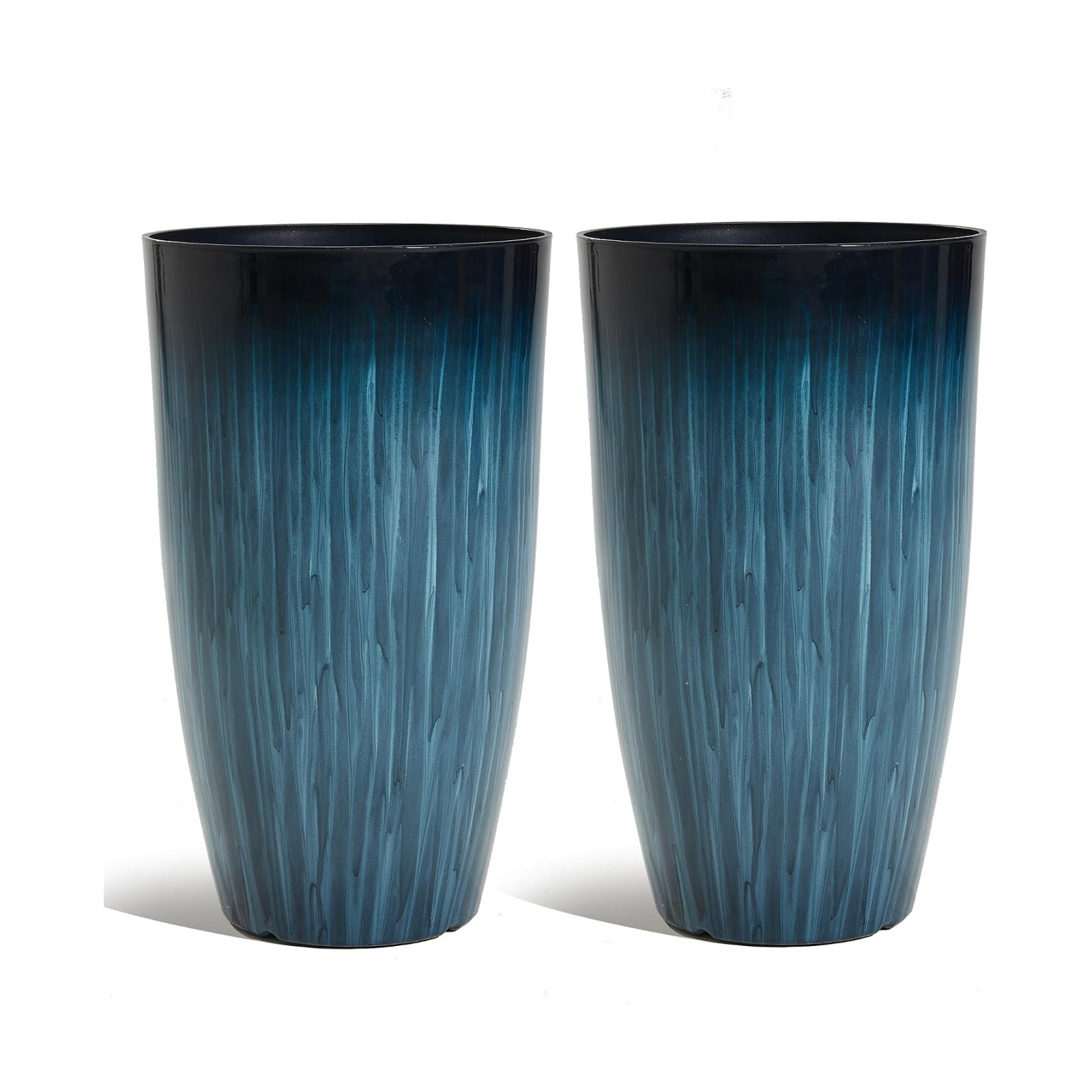 Worth Garden 20" H. Large Plastic Planters - Set of 2 Gradient Blue Glossy Smooth Finish - Tall Plant Pots for Indoor &