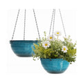 10 Inch Glazed Hanging Planters for Indoor Outdoor Plants, 2 Pack, Blue | hanging Baskets with Drainage Hole, Ceramic