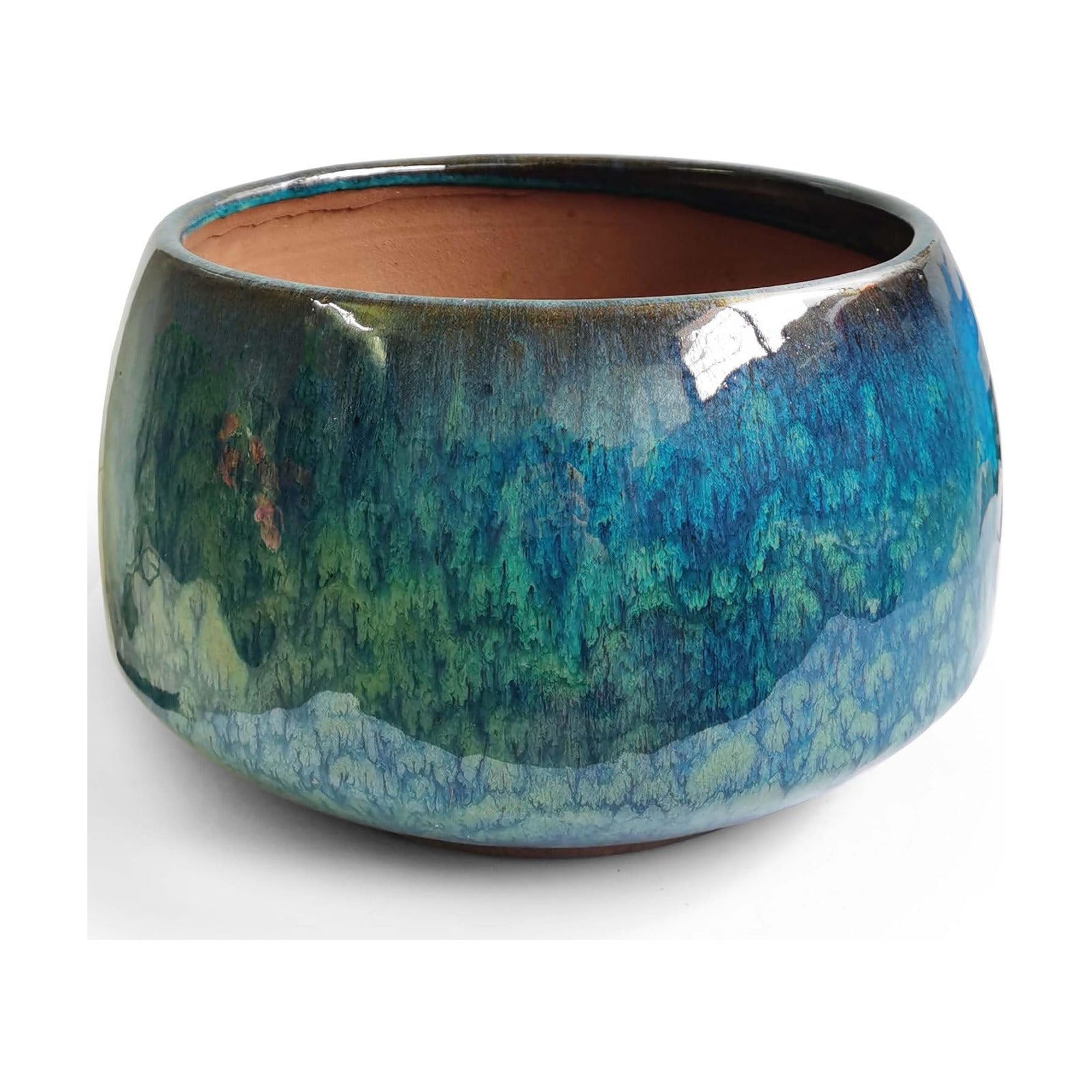 Reactive Glaze Peacock Color 11" Ceramic Plant Pot，Large Flower Pot Planter | Artisan Blue Pot with Drainage Hole