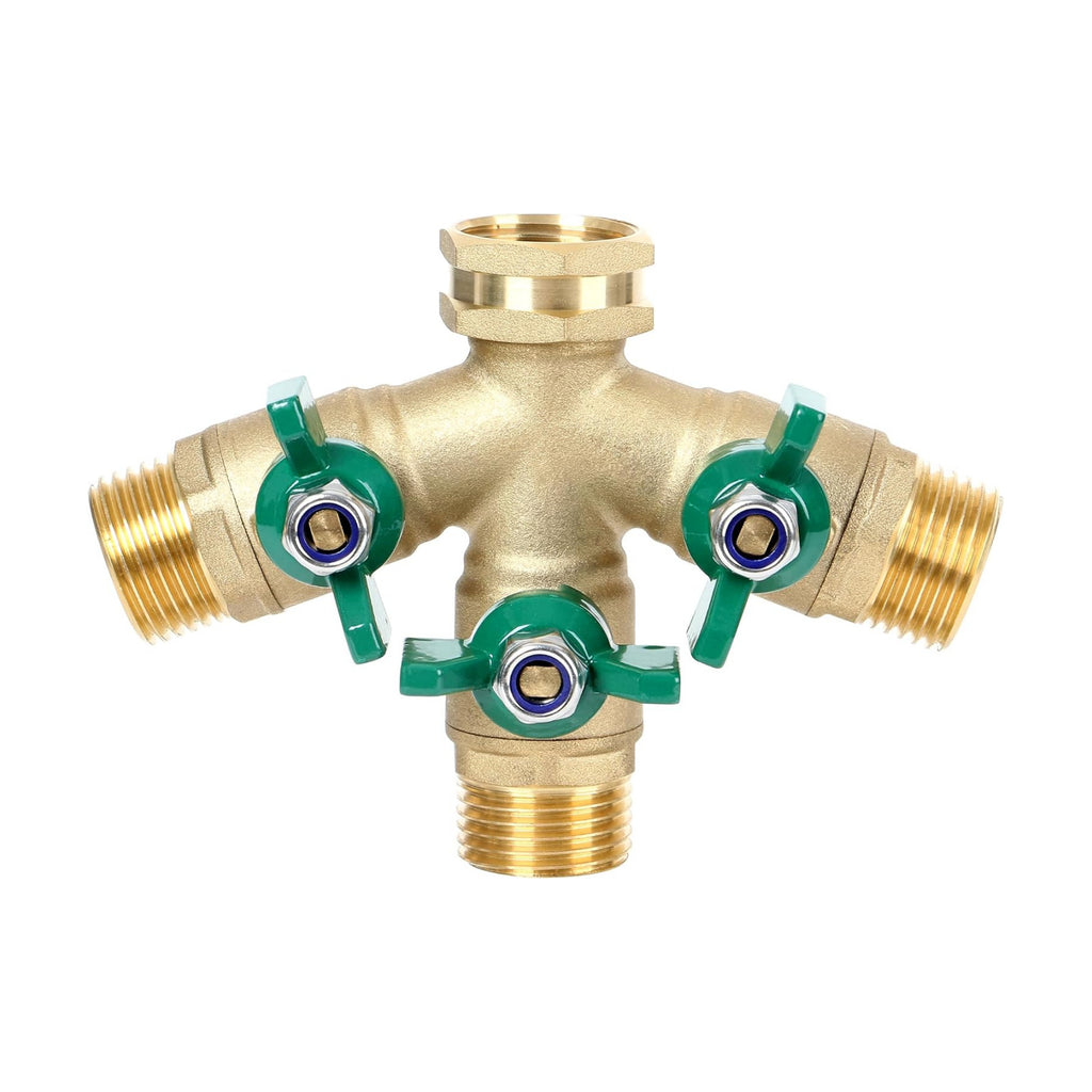 Full Flow 3-Way Garden Hose Splitter, Solid Brass High Volume 3 Way Hose Splitter Valve with Metal Handle, Heavy Duty