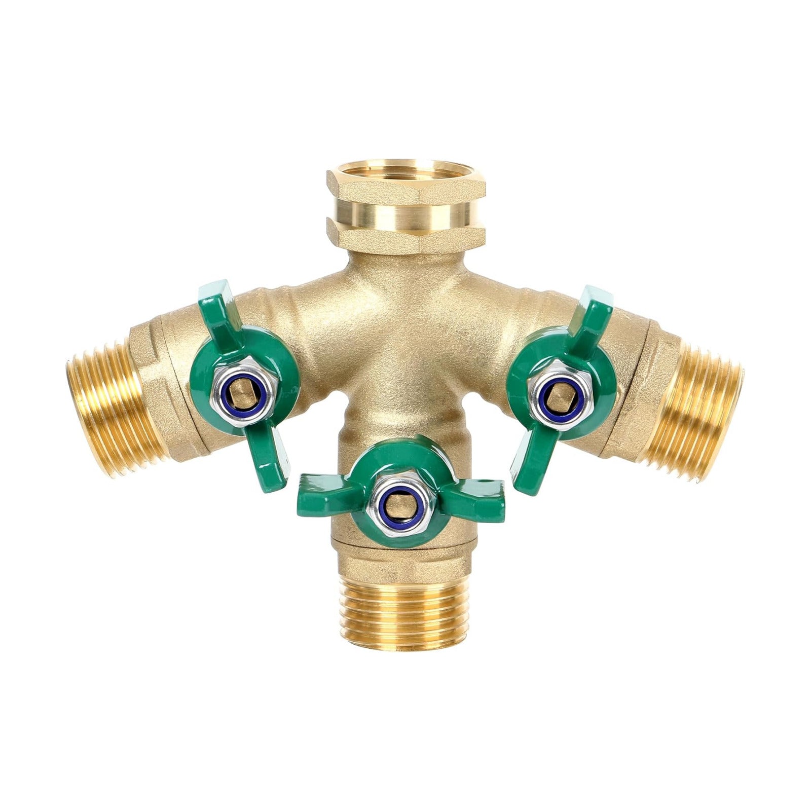 Full Flow 3-Way Garden Hose Splitter, Solid Brass High Volume 3 Way Hose Splitter Valve with Metal Handle, Heavy Duty