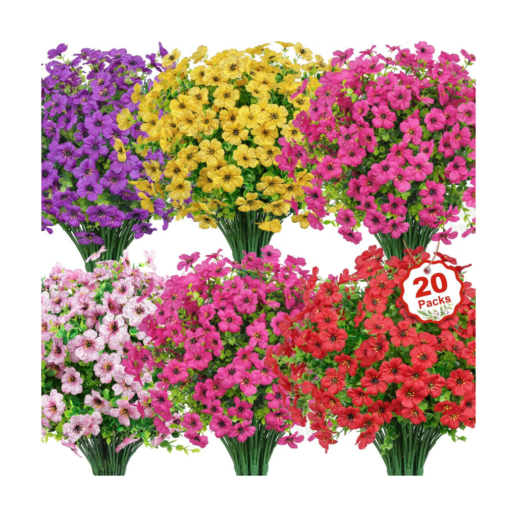 20 Bundles Artificial Flowers for Outdoors Fake Plants, Multicolor
