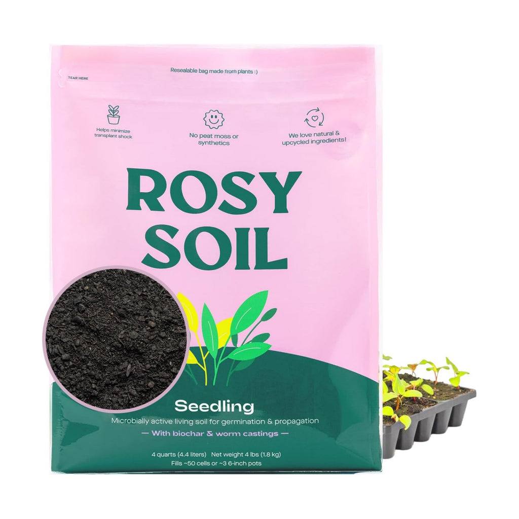 Rosy Soil Seedling Seed Starter Soil Mix, Organic, Peat-Free, 4 Quarts | Worm Castings, Biochar and Mycorrhizae Blend