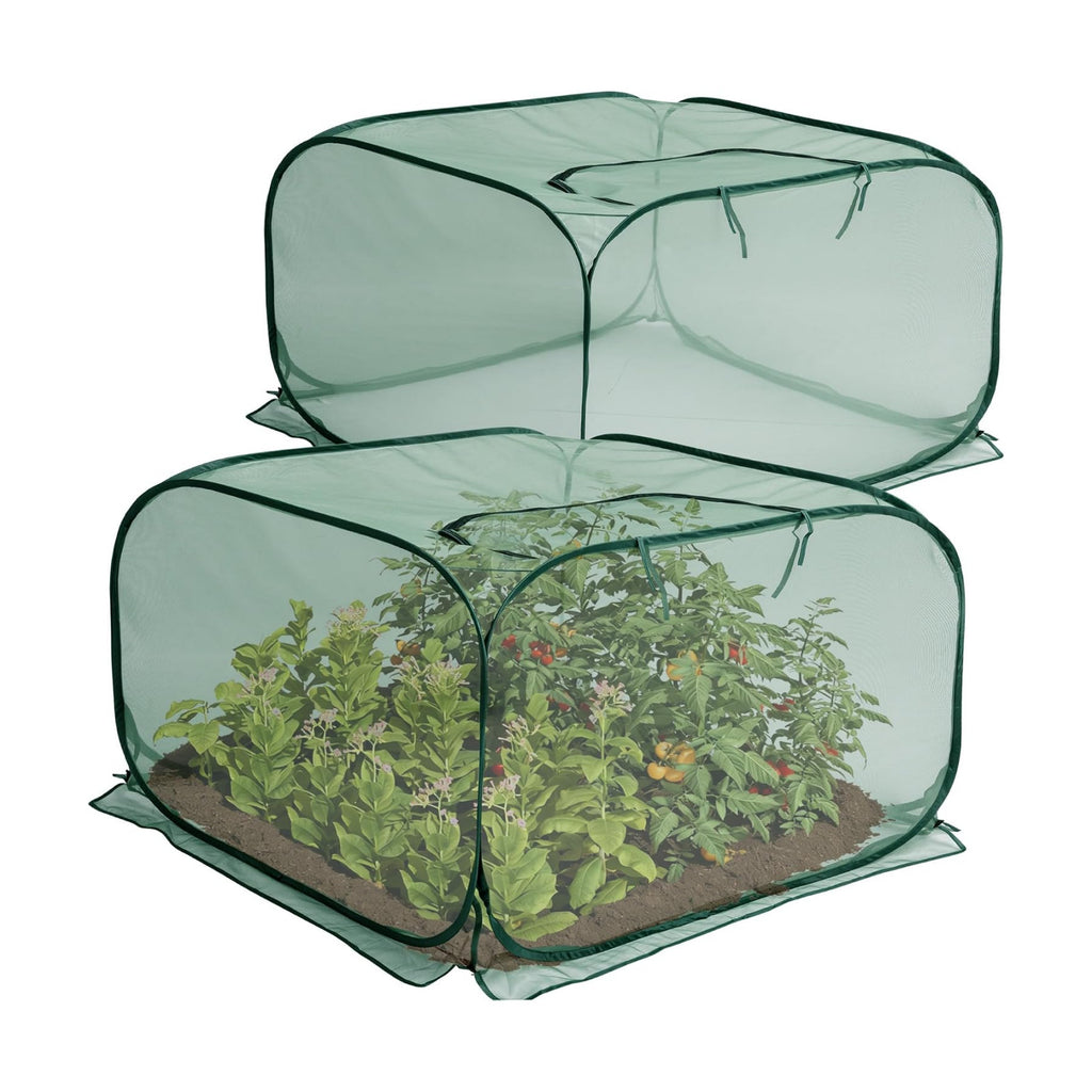 2 Pcs Pop Up Mesh Plant Cover, 35" x 35" x 27.5" Foldable Plant Protector Mesh Plant Enclosure, Garden Net Cage Guard