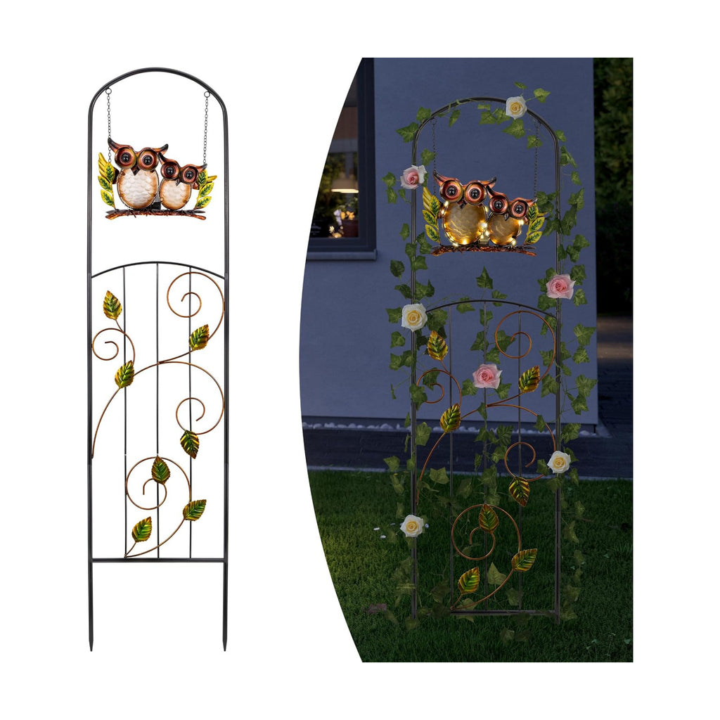 Solar Owl Garden Trellis Metal Climbing Plant Stake | 49-Inch Rustproof Iron Vine Support with IP65 Waterproof LED
