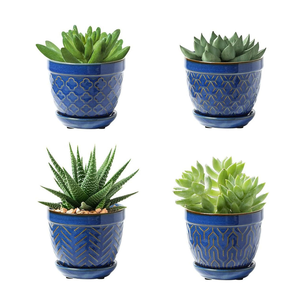 Sureasy Succulent Pots, 3.5 Inch Flower Pots for Indoor Plants, Small Plant Pots with Saucer & Drainage, Decorative