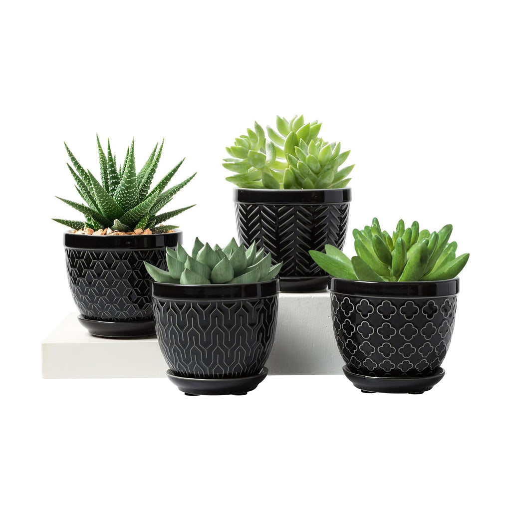 Sureasy Ceramic Plant Pots, 4.7 Inch Flower Pots for Indoor Plants, Succulent Pots with Saucer and Drainage Hole
