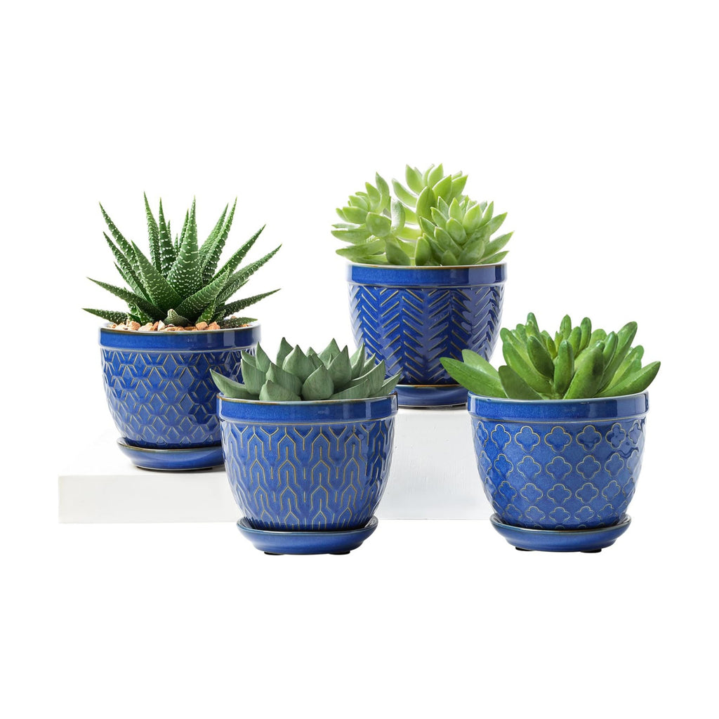 Sureasy Ceramic Plant Pots, 4.7 Inch Flower Pots for Indoor Plants, Succulent Pots with Saucer and Drainage Hole