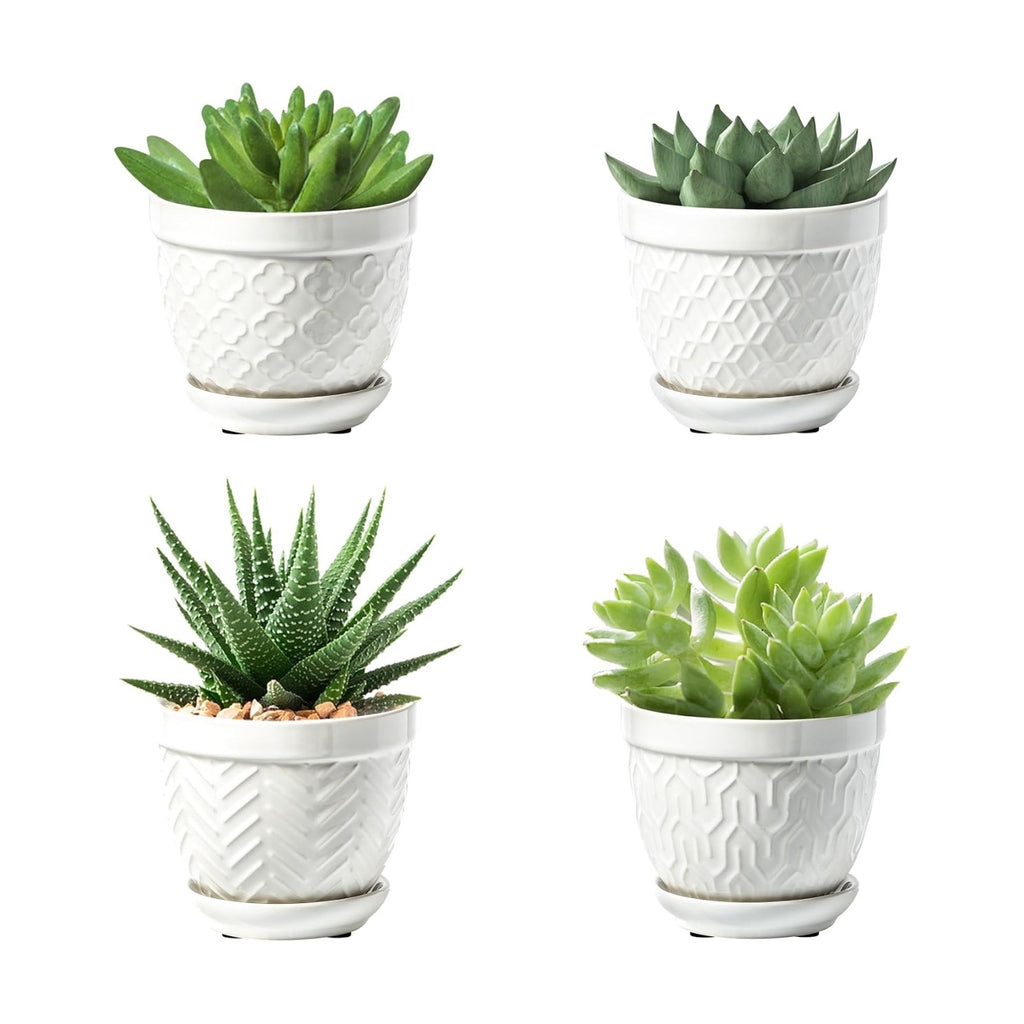 Sureasy Succulent Pots, 3.5 Inch Flower Pots for Indoor Plants, Small Plant Pots with Saucer & Drainage, Decorative