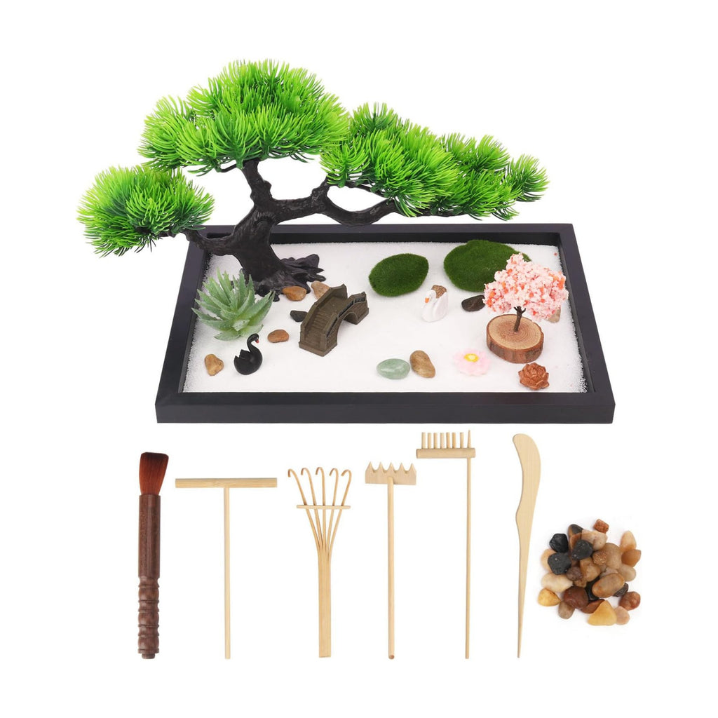 Mini Zen Garden Kit, Zen Garden for Desk - Tranquil Zen Sand Garden for Office Decor with Assorted Meditation