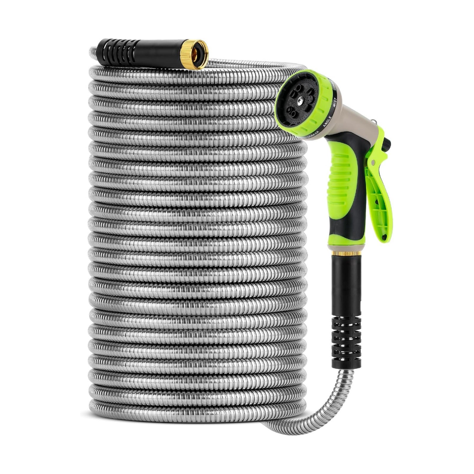 UNCO- Metal Garden Hose with 10 Functions Spray Nozzle, 100 Feet, No Kink | Stainless Steel, Durable Flexible Water
