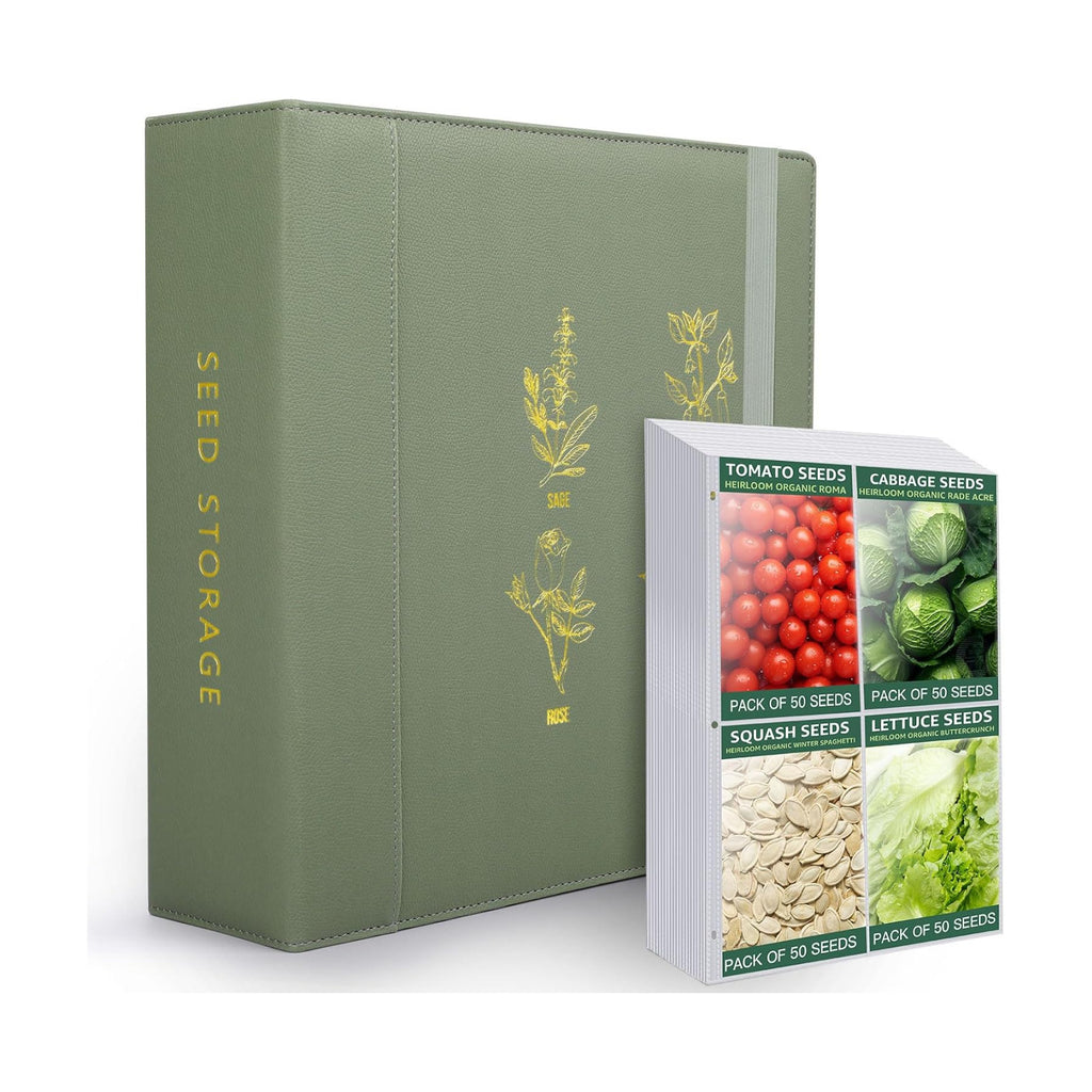 Seed Storage Organizer, Binder with 50 Pack Sleeves, Gift for Garden Lover | Large Capacity Stores 200 Seed Envelops