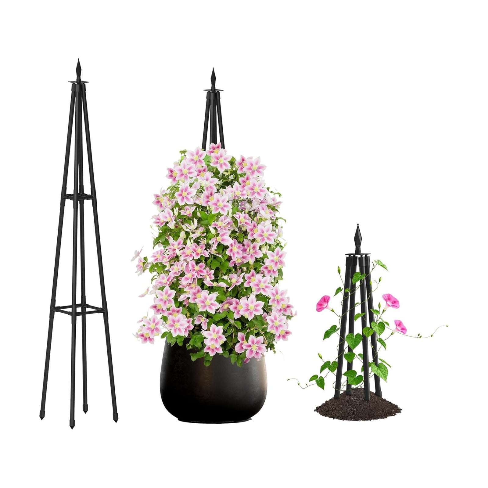 4FT Obelisk Trellis for Climbing Plants Outdoor, 16mm Rust-Proof Extra Thickened Plastic-Coated Metal Pipes, Indoor