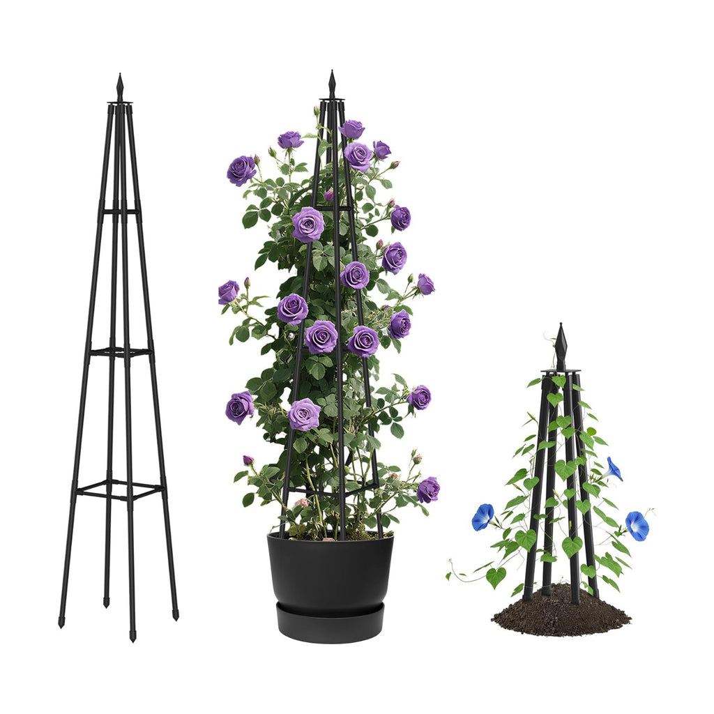 Alisisfores 5.2 FT Obelisk Trellis for Climbing Plants, Black | Garden Trellis, Extra Thickened Plastic-Coated Metal