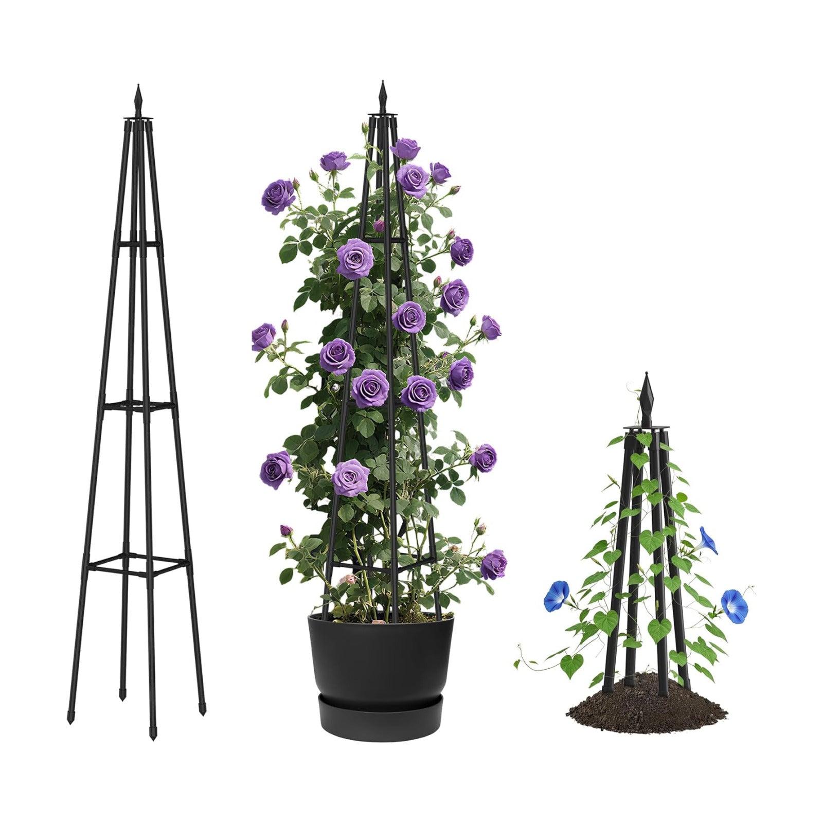 Alisisfores 5.2 FT Obelisk Trellis for Climbing Plants, Black | Garden Trellis, Extra Thickened Plastic-Coated Metal