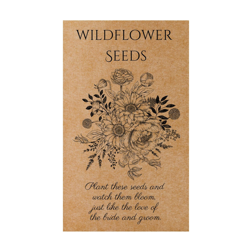 25 Pack Wildflower Seed Packet Wedding Favors – Rustic Kraft Seed Packets Filled with Wildflower Seeds – Bridal Shower