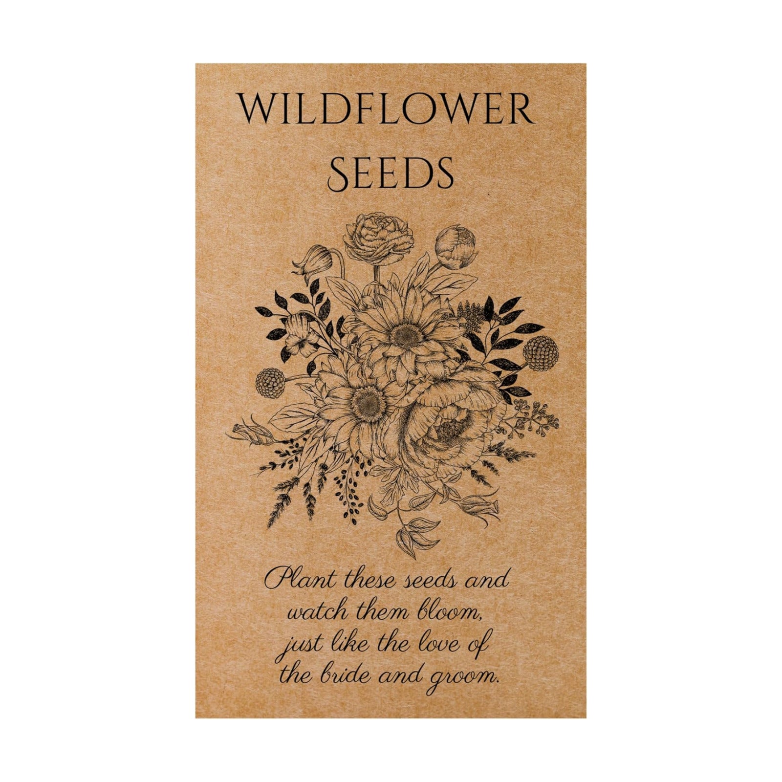 25 Pack Wildflower Seed Packet Wedding Favors – Rustic Kraft Seed Packets Filled with Wildflower Seeds – Bridal Shower
