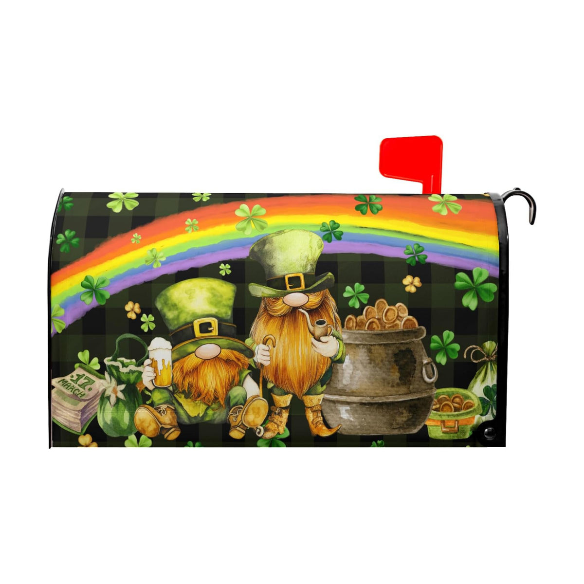 Gnomes St. Patrick's Day Magnetic Standard Size Mailbox Covers 18"X21" Green Shamrock Gold Coins Mailbox Cover Holiday Mailbox Wrap Post Letter Box Cover for St Patricks Home Garden Outdoor Decor