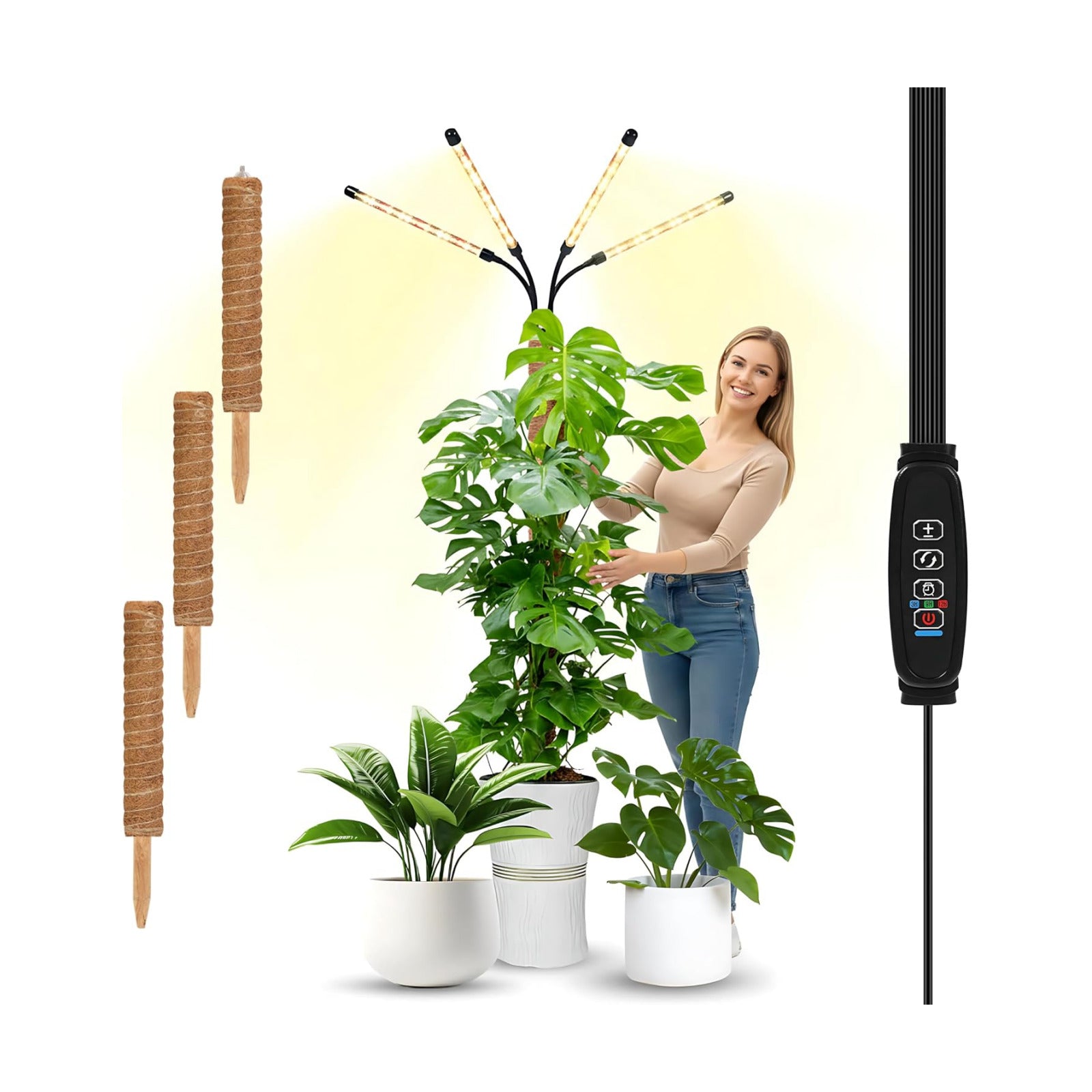 Grow Lights with Moss Pole for Indoor Plants, Full Spectrum LED Plant Light with Auto 3/9/12H Timer, Adjustable Height